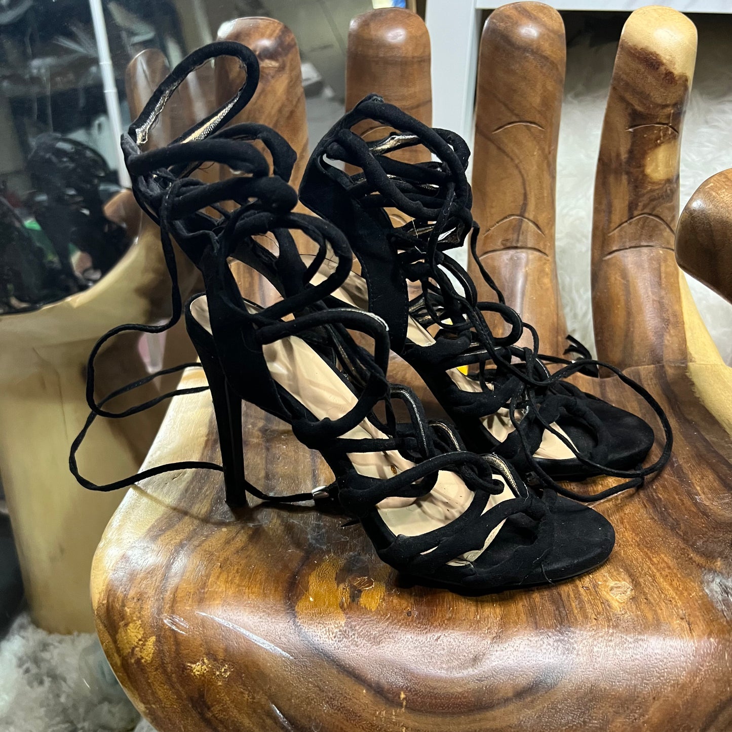 Black Lace-Up Gladiator Stiletto Heels