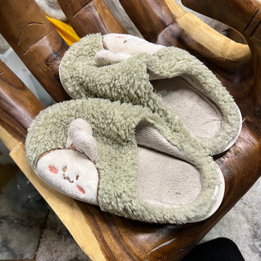 Sage Green Plush Bunny Slippers
