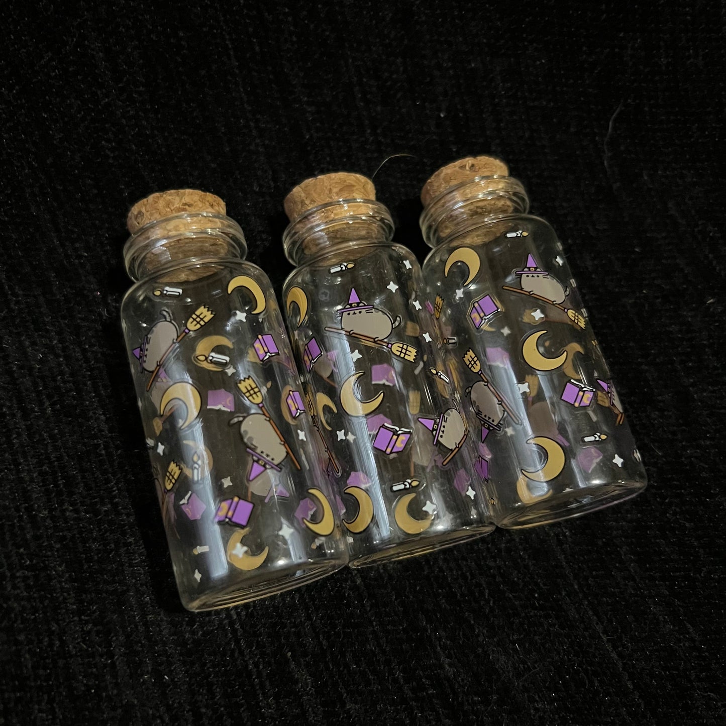 Class Cork Vials with Spooky Cat Pattern (Set of 3)