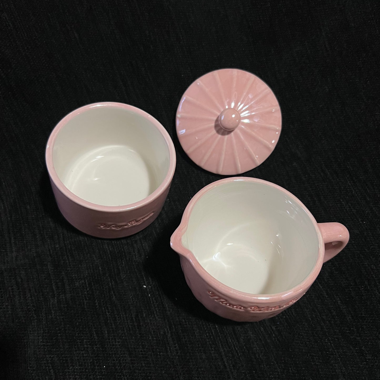 Pink Ceramic Sugar Bowl and Creamer Set