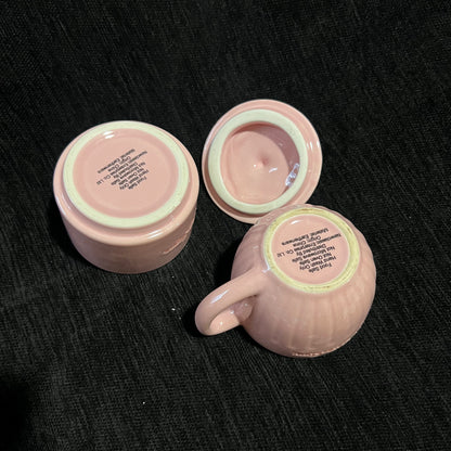 Pink Ceramic Sugar Bowl and Creamer Set