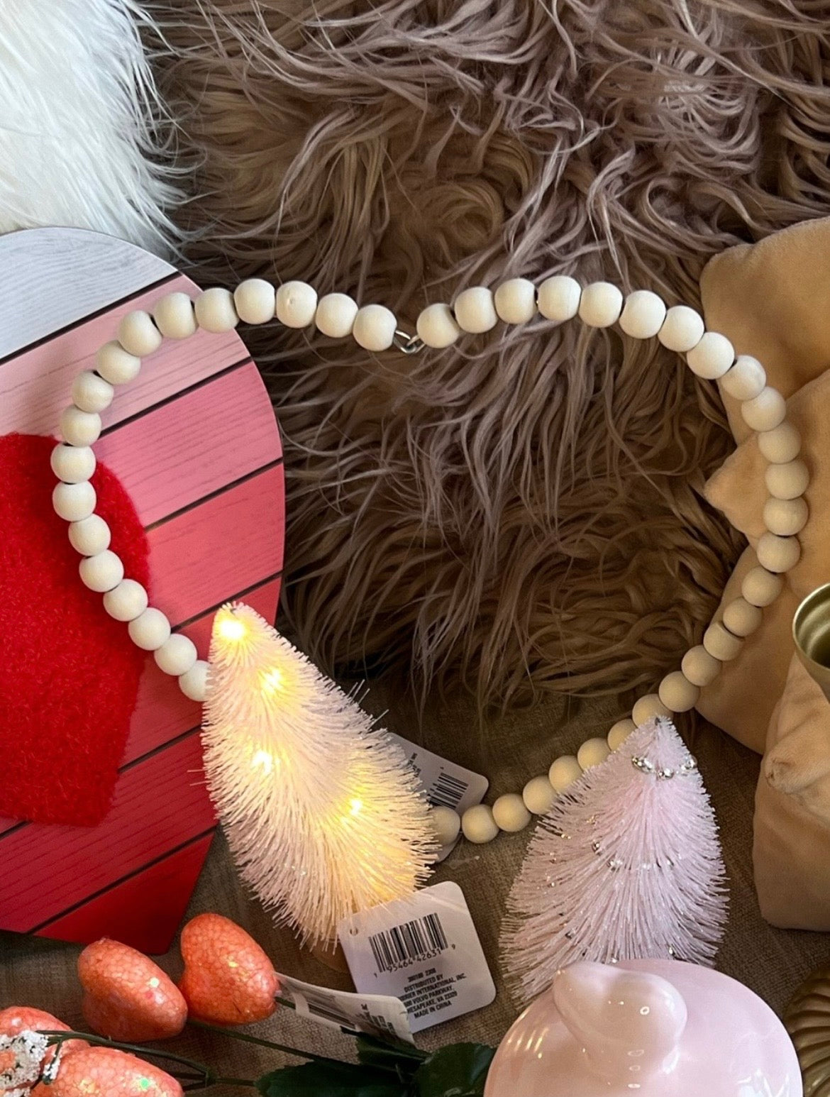 Wood Beaded Heart Decor