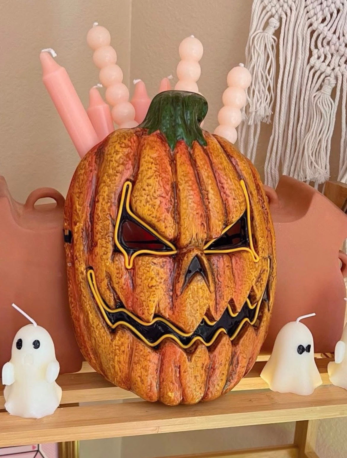 Orange Jack-O'-Lantern Mask with Lights