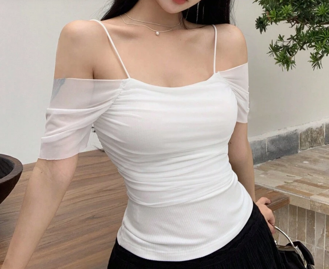White Off-Shoulder Ruched Camisole