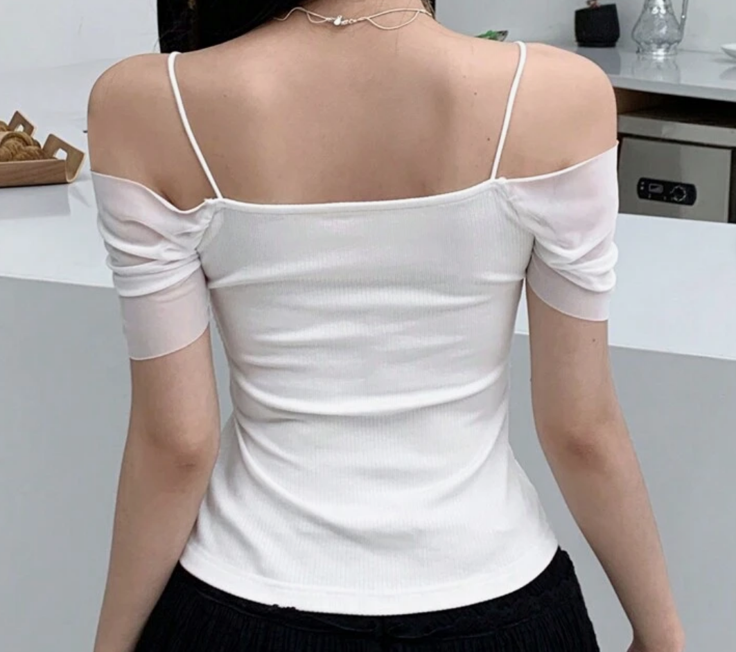 White Off-Shoulder Ruched Camisole