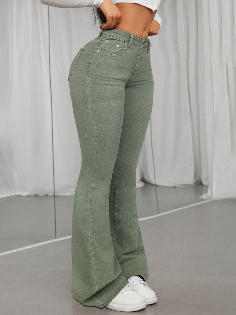 Olive Green Flared Jeans