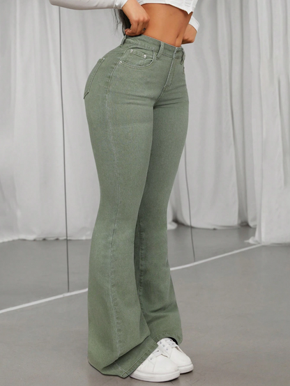 Olive Green Flared Jeans