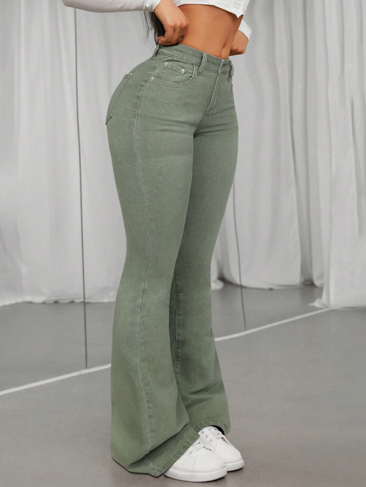 Olive Green Flared Jeans