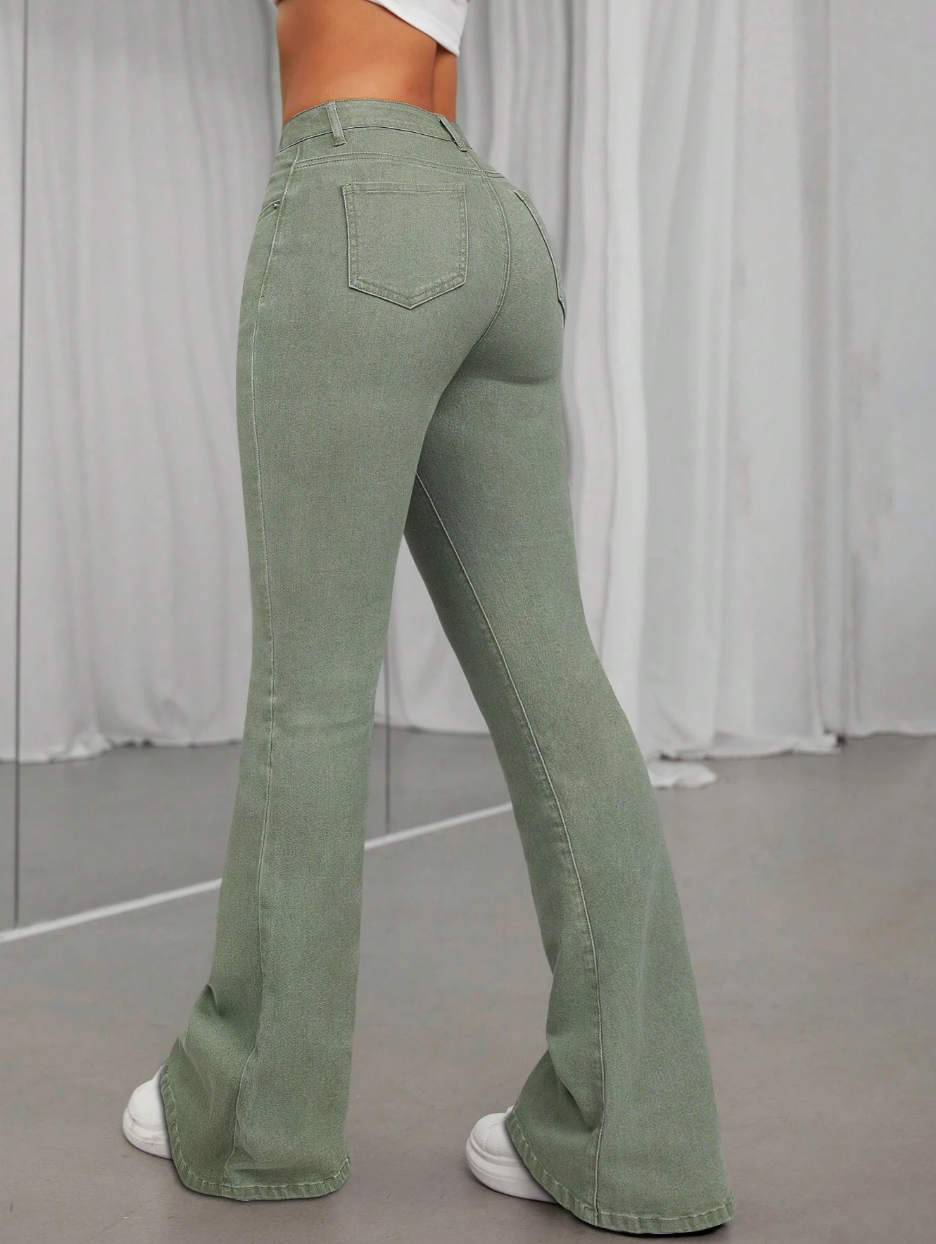 Olive Green Flared Jeans