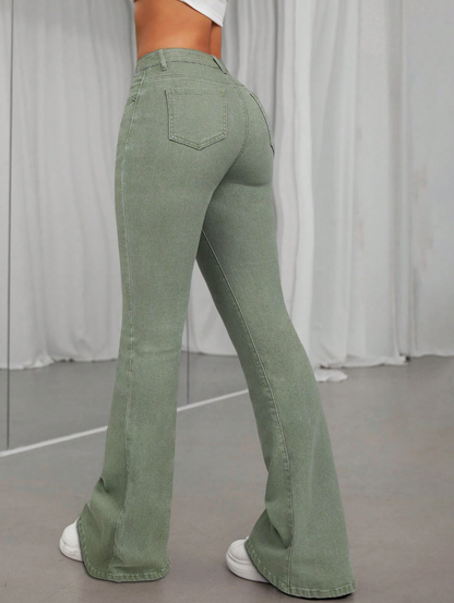 Olive Green Flared Jeans