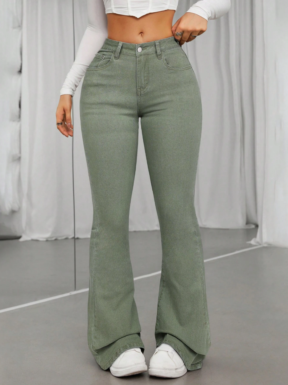 Olive Green Flared Jeans