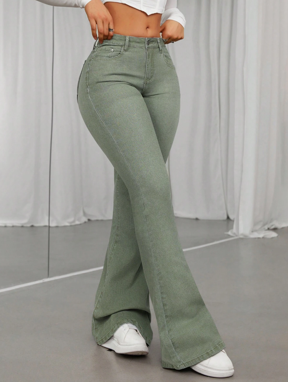 Olive Green Flared Jeans
