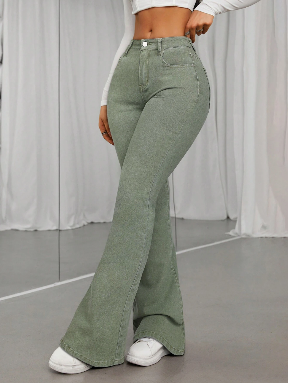 Olive Green Flared Jeans