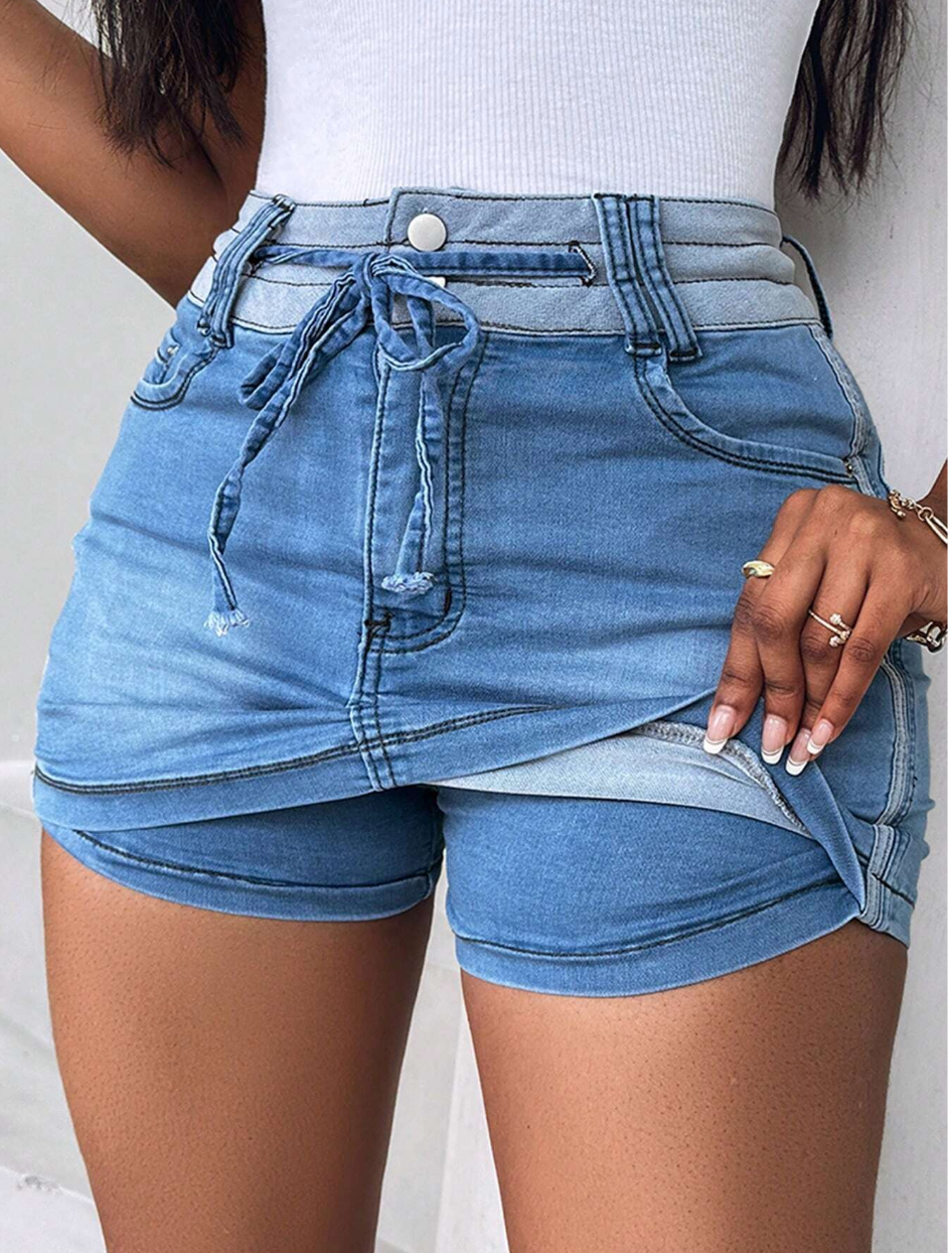 Light Blue Denim Skort with Drawstring Waist