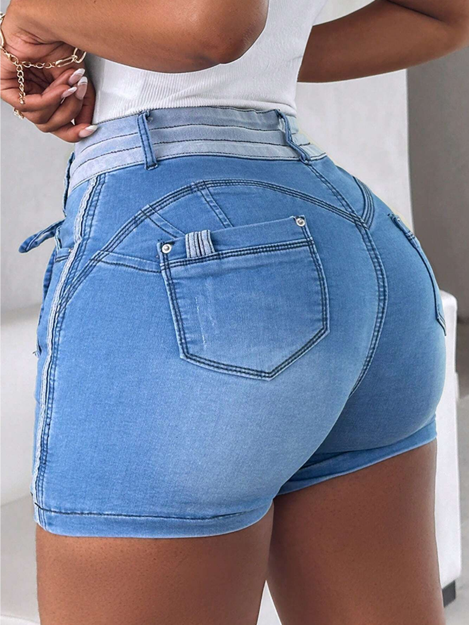 Light Blue Denim Skort with Drawstring Waist
