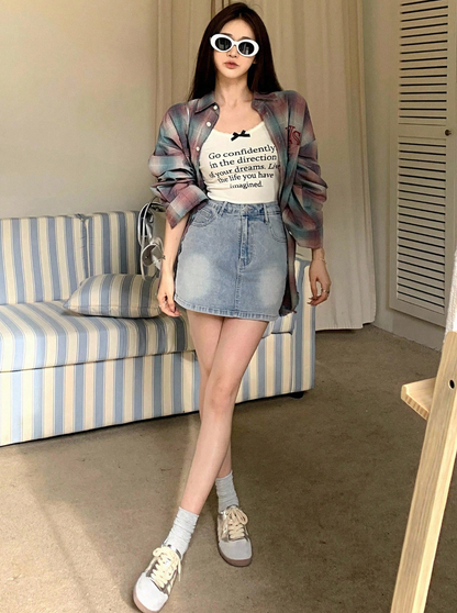 Light Wash Denim Mini Skort