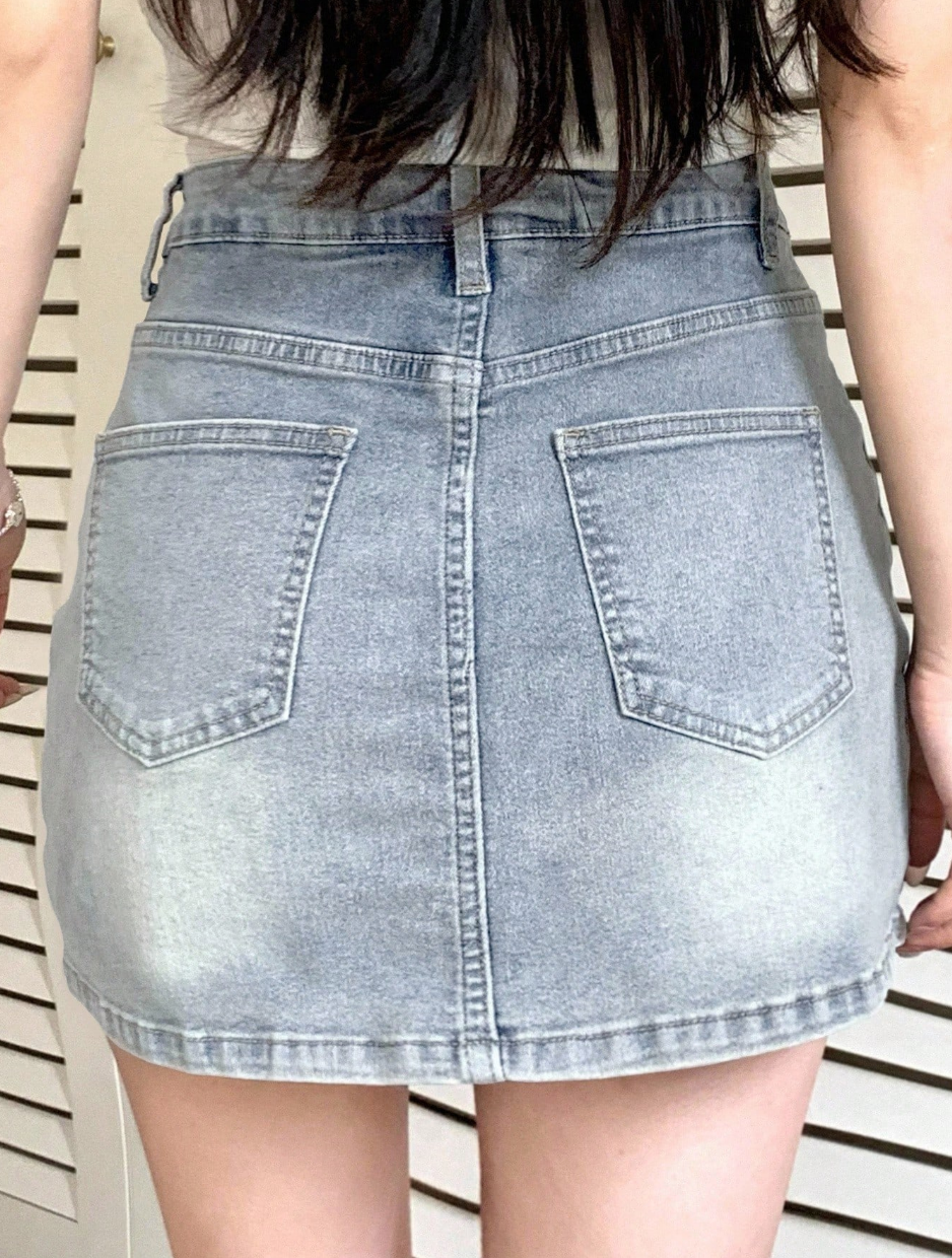 Light Wash Denim Mini Skort