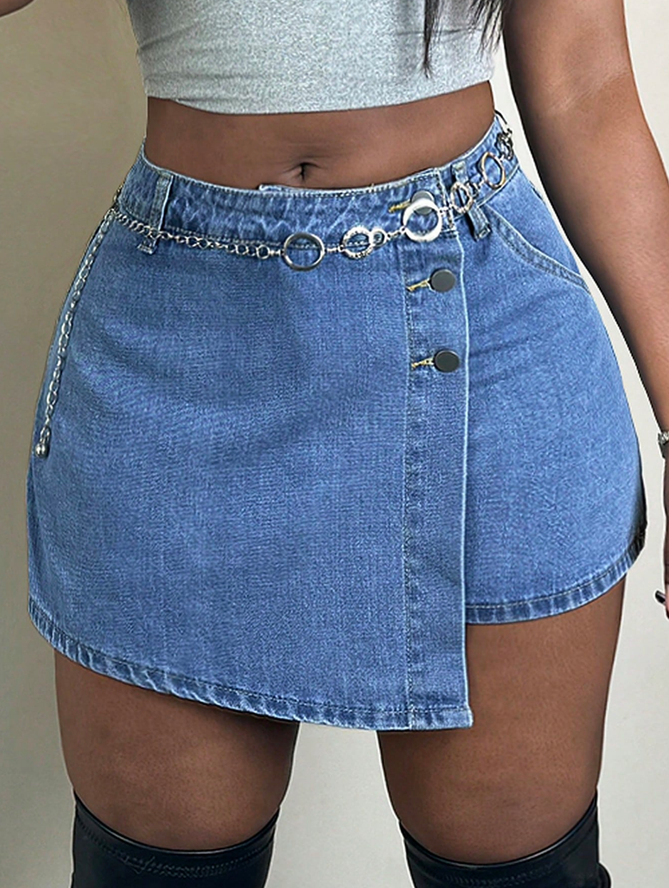 Asymmetrical Demin Mini Skort