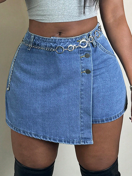 Asymmetrical Demin Mini Skort