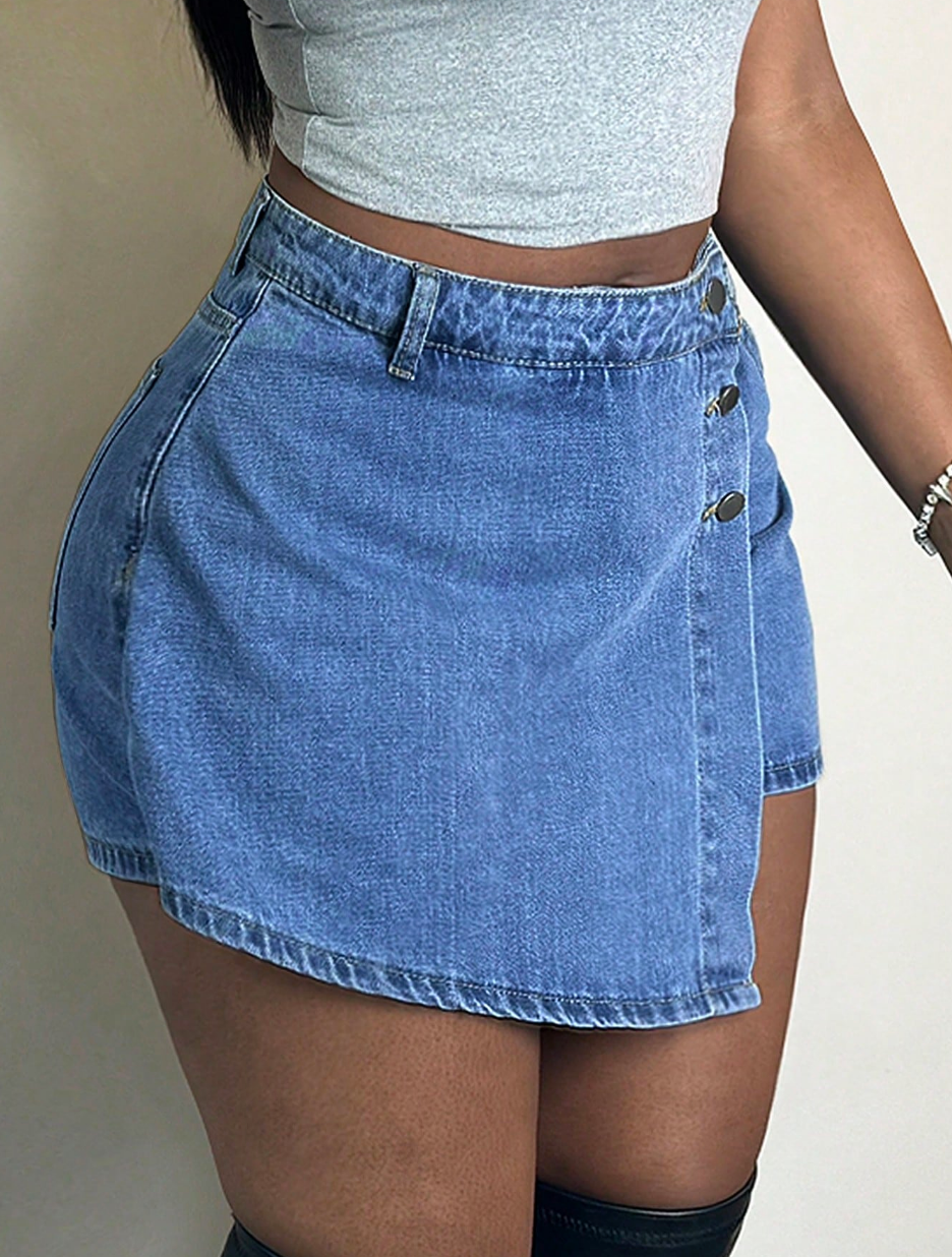 Asymmetrical Demin Mini Skort