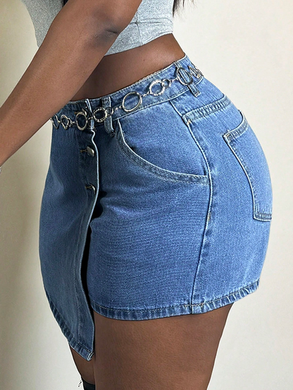 Asymmetrical Demin Mini Skort