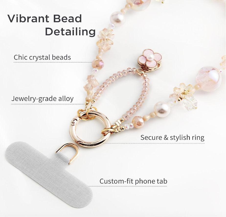 Pink Blossom Phone Strap with Charms
