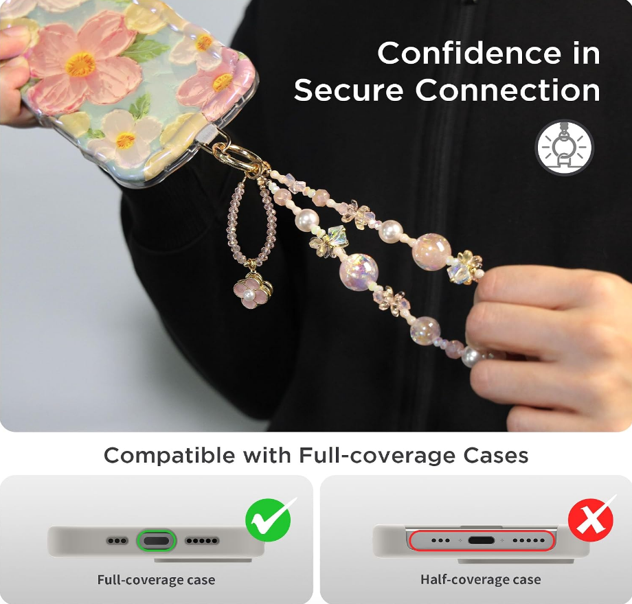 Pink Blossom Phone Strap with Charms