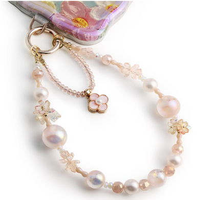 Pink Blossom Phone Strap with Charms