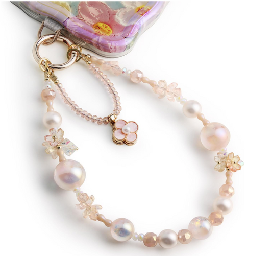 Pink Blossom Phone Strap with Charms