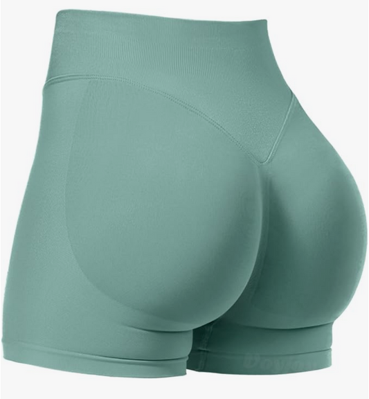 High Waist Sculpting Athletic Shorts in Seafoam Green