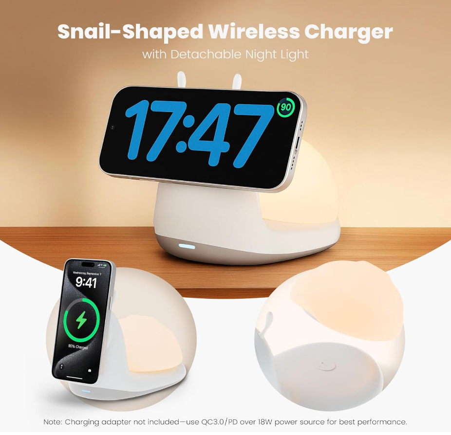 Snail-Shaped Wireless Charging Stand with Night Light