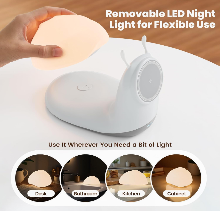 Snail-Shaped Wireless Charging Stand with Night Light