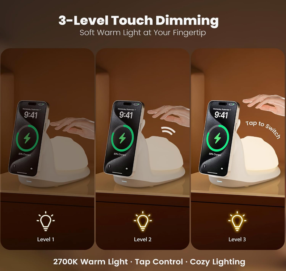 Snail-Shaped Wireless Charging Stand with Night Light