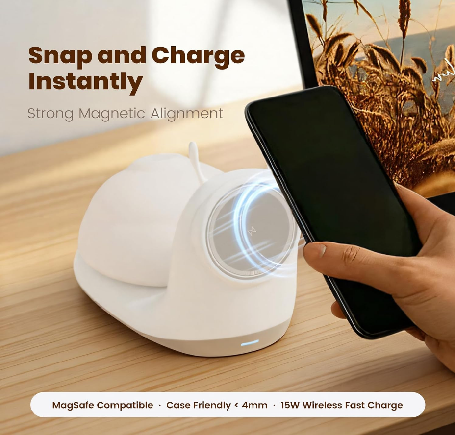 Snail-Shaped Wireless Charging Stand with Night Light