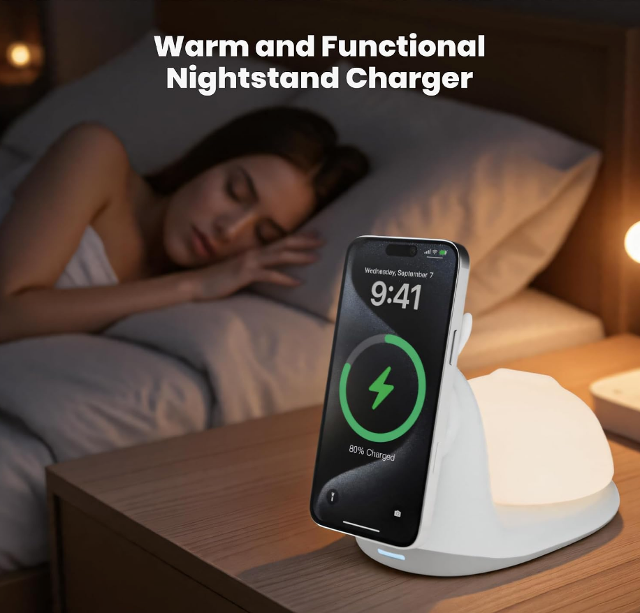 Snail-Shaped Wireless Charging Stand with Night Light