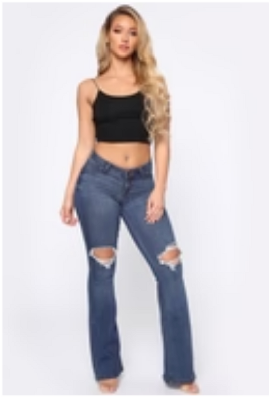 Dark Blue Distressed Flare Jeans