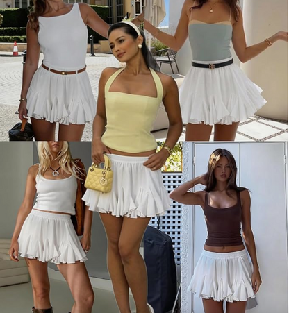 White Mini Ruffle Skirt