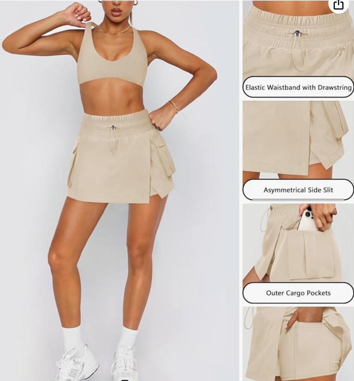 Beige Cargo Skort