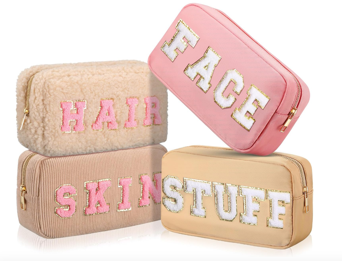 Nylon Chenille Letter Cosmetic Pouches (Set of 4)