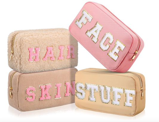Nylon Chenille Letter Cosmetic Pouches (Set of 4)