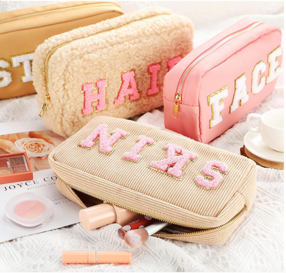 Nylon Chenille Letter Cosmetic Pouches (Set of 4)