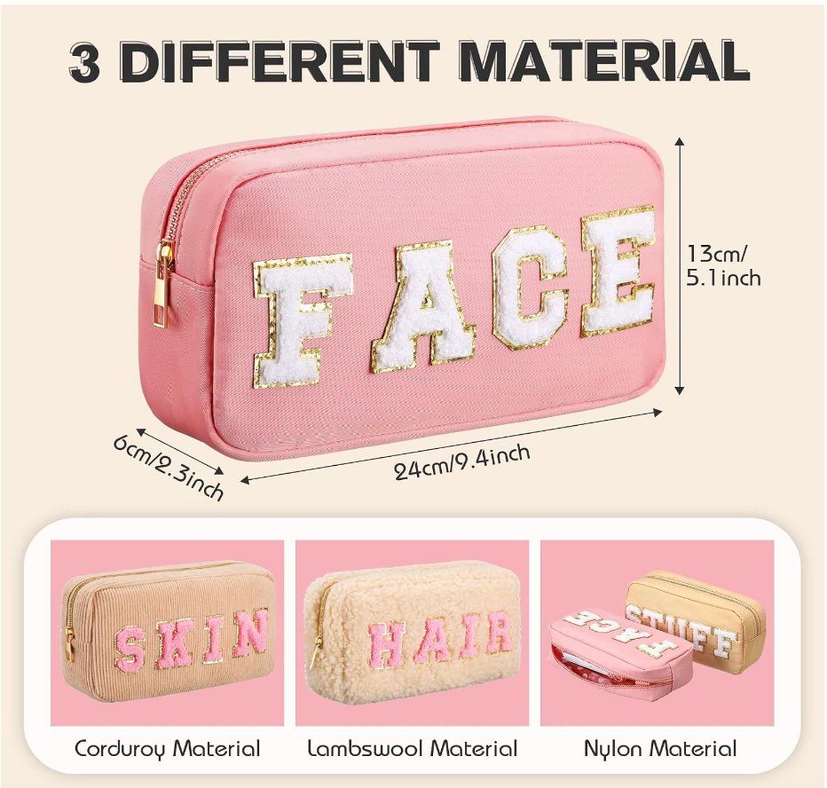 Nylon Chenille Letter Cosmetic Pouches (Set of 4)