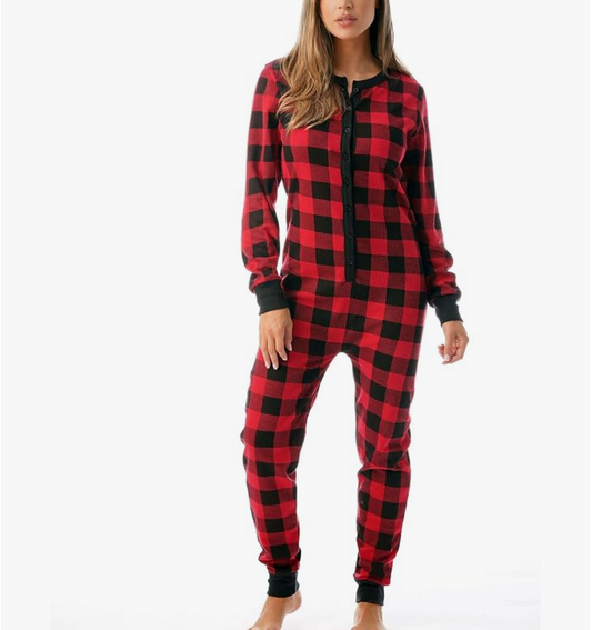 Red and Black Plaid Jumpsuit