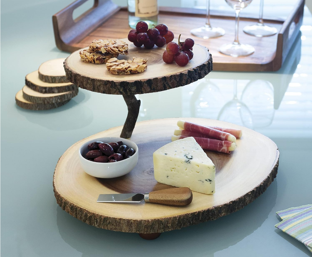 Two-Tier Acacia Wood Serving Stand