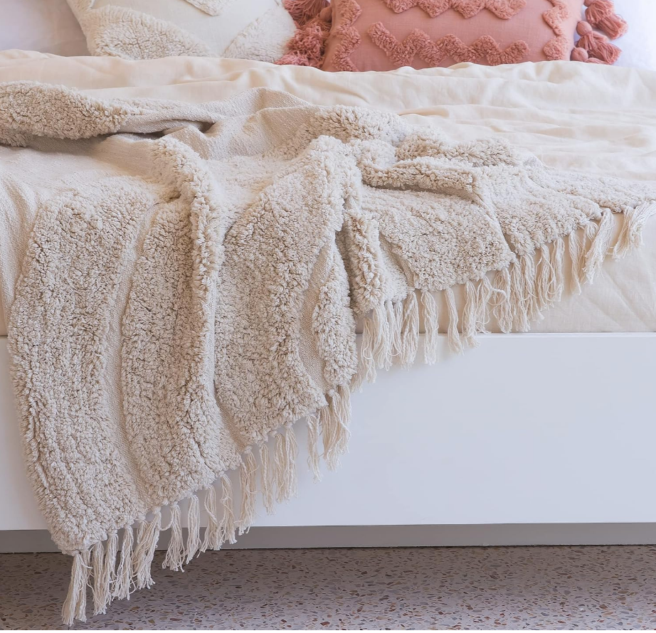 Light Beige Throw Blanket