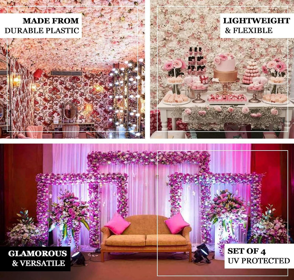Pink and Cream Floral Wall Panel (Set of 4)