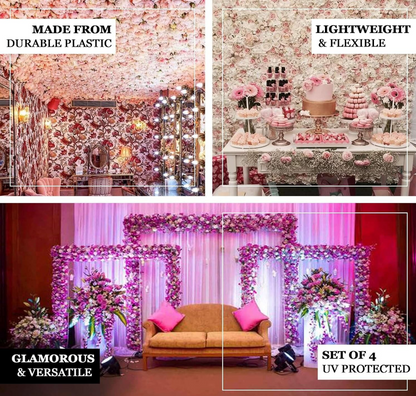 Pink and Cream Floral Wall Panel (Set of 4)