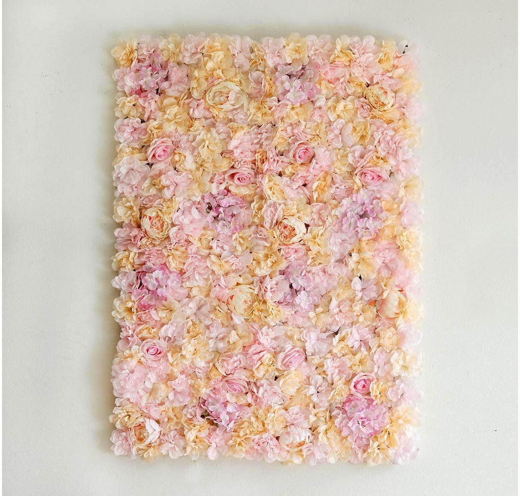 Pink and Cream Floral Wall Panel (Set of 4)