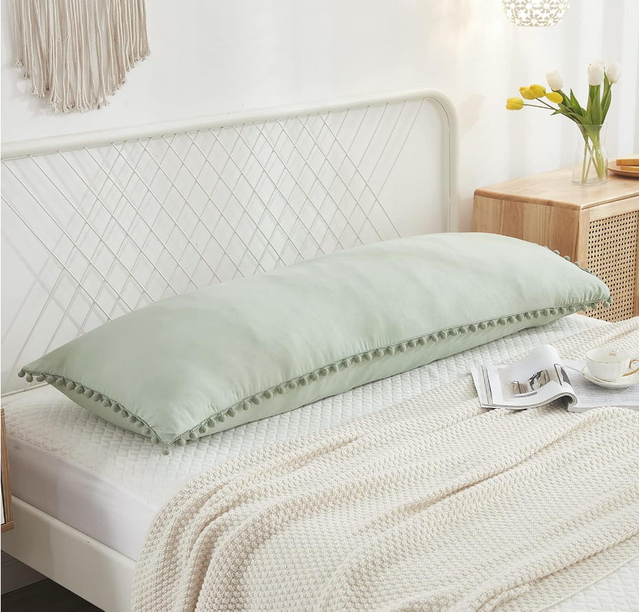 Sage Green Pom-Trim Pillow Cover
