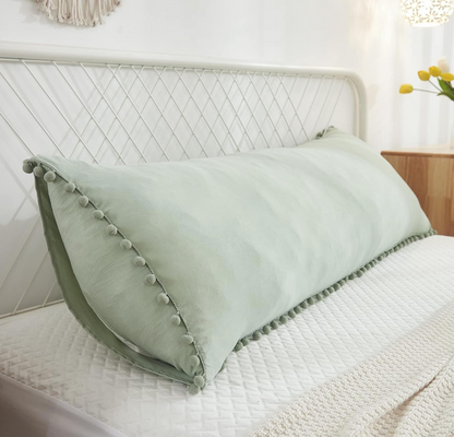 Sage Green Pom-Trim Pillow Cover